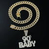 Wholesale Alloy Hiphop Exaggerated Letters Diamond Pendant Necklace For Men With Cuban Chain