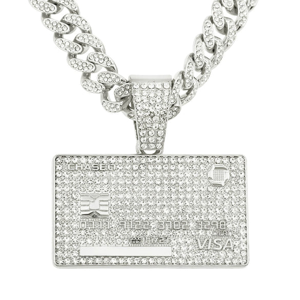 Wholesale Alloy Hiphop Geometric Diamond Pendant Necklace With Cuban Chain For Men