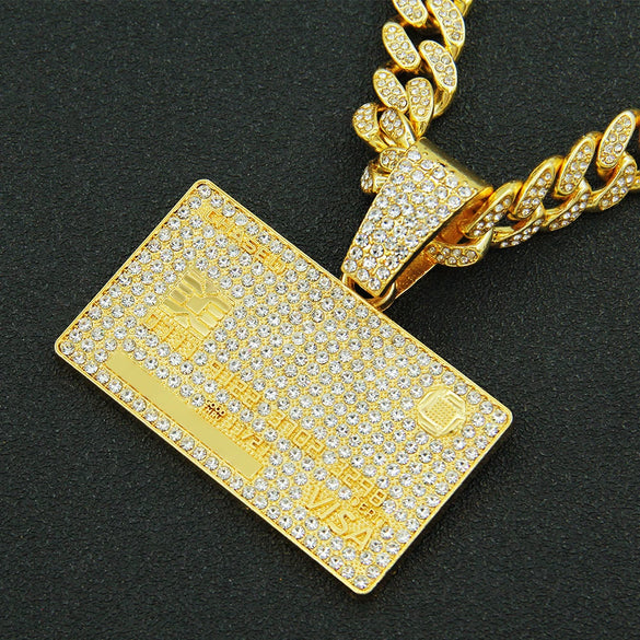 Wholesale Alloy Hiphop Geometric Diamond Pendant Necklace With Cuban Chain For Men