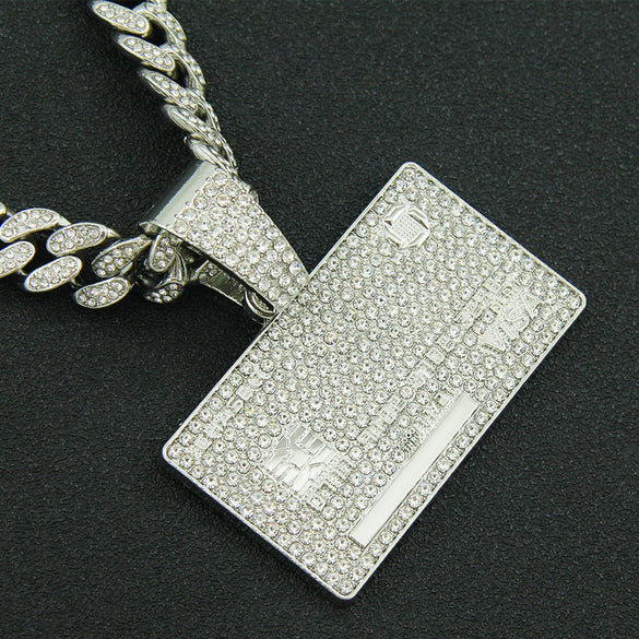 Wholesale Alloy Hiphop Geometric Diamond Pendant Necklace With Cuban Chain For Men