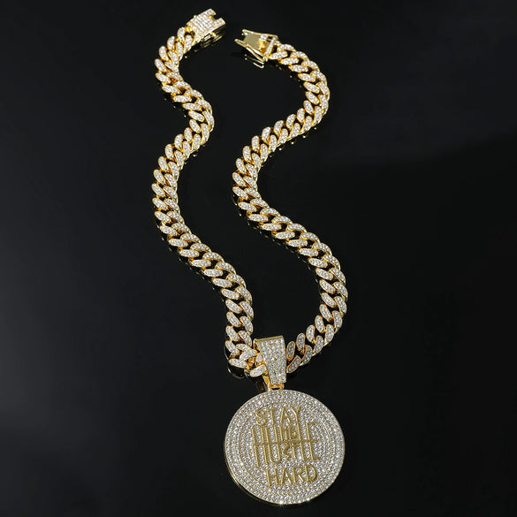 Wholesale Alloy Hiphop Geometric English Letters Full Diamond Pendant Necklace For Men