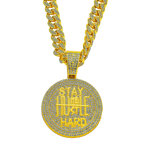 Wholesale Alloy Hiphop Geometric English Letters Full Diamond Pendant Necklace For Men