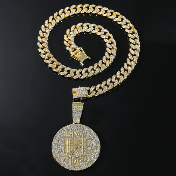 Wholesale Alloy Hiphop Geometric English Letters Full Diamond Pendant Necklace For Men