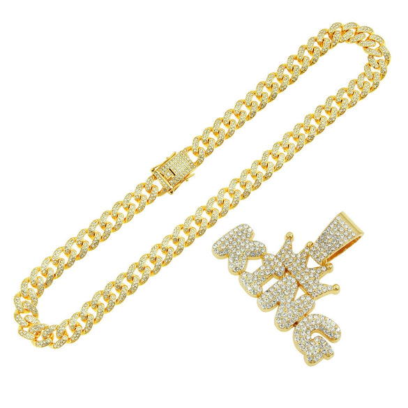 Wholesale Alloy Hiphop Letter Pendant Necklace With Diamond Treatment And Cuban Chain