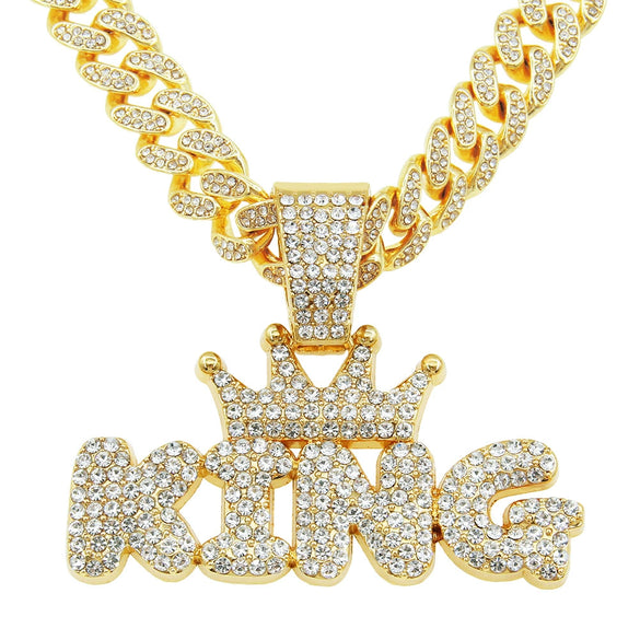 Wholesale Alloy Hiphop Letter Pendant Necklace With Diamond Treatment And Cuban Chain