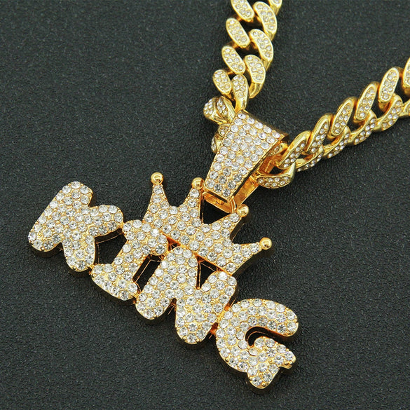 Wholesale Alloy Hiphop Letter Pendant Necklace With Diamond Treatment And Cuban Chain