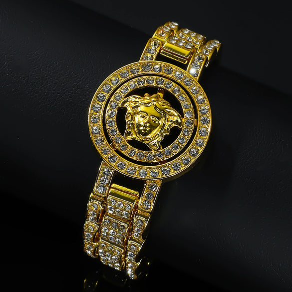 Wholesale Alloy Hiphop Men's Rotating Figure Watch With Diamond And Geometric Pattern And Bracelet