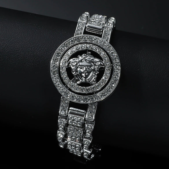 Wholesale Alloy Hiphop Men's Rotating Figure Watch With Diamond And Geometric Pattern And Bracelet
