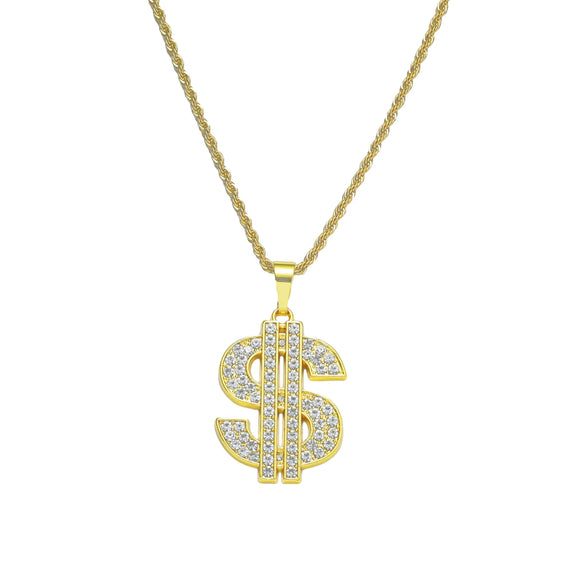 Wholesale Alloy Hiphop Style Dollar Symbol Pendant Jewelry With Diamond And Letters Numbers Text Pattern