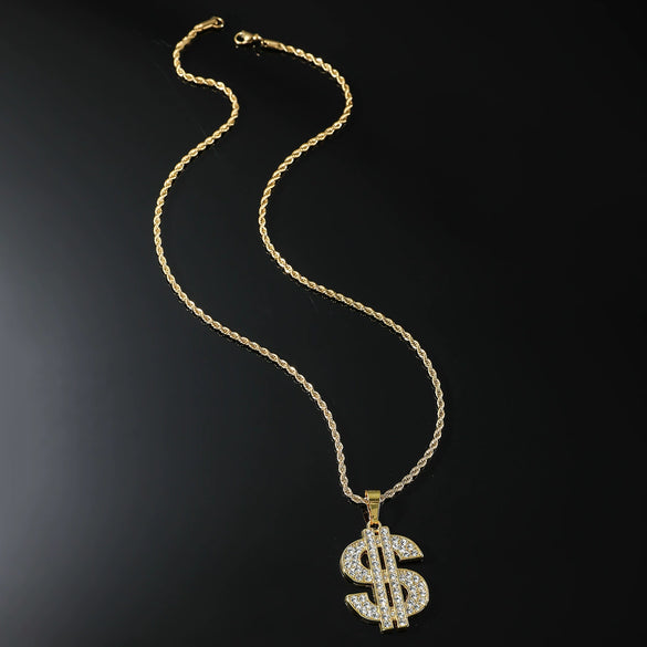 Wholesale Alloy Hiphop Style Dollar Symbol Pendant Jewelry With Diamond And Letters Numbers Text Pattern