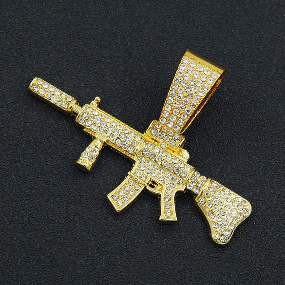 Wholesale Alloy Hiphop Style Geometric Diamond Gun Pendant Cuban Necklace For Men