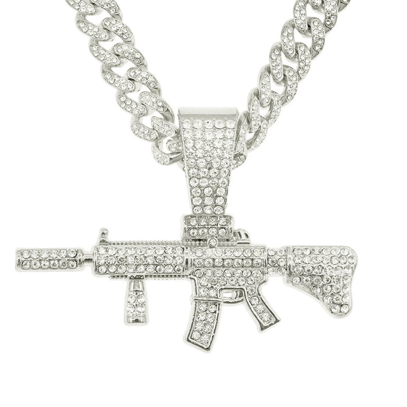 Wholesale Alloy Hiphop Style Geometric Diamond Gun Pendant Cuban Necklace For Men