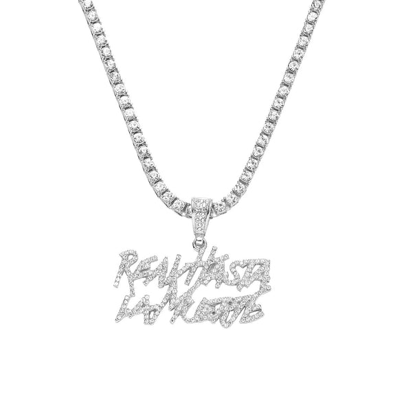 Wholesale Alloy Hiphop Style Geometric Letter Double Row Diamond Pendant Necklace For Men