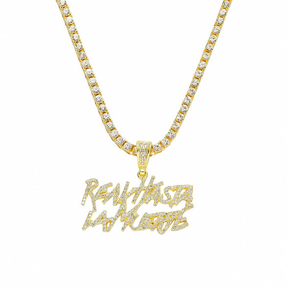 Wholesale Alloy Hiphop Style Geometric Letter Double Row Diamond Pendant Necklace For Men