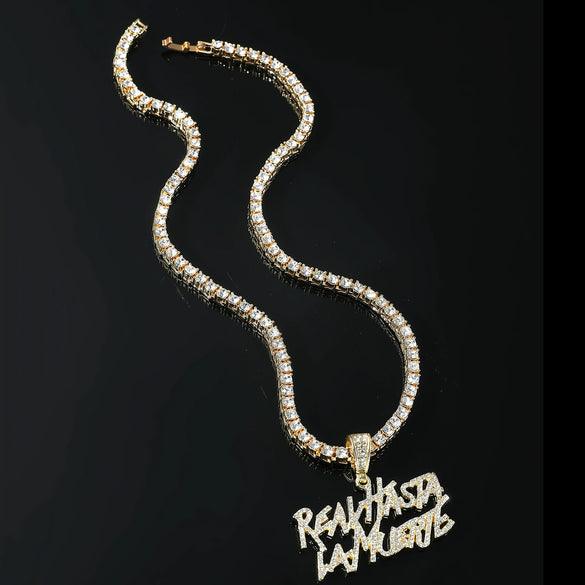 Wholesale Alloy Hiphop Style Geometric Letter Double Row Diamond Pendant Necklace For Men