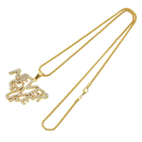 Wholesale Alloy Hiphop Style Letter Pendant Necklace With Diamond Stitching