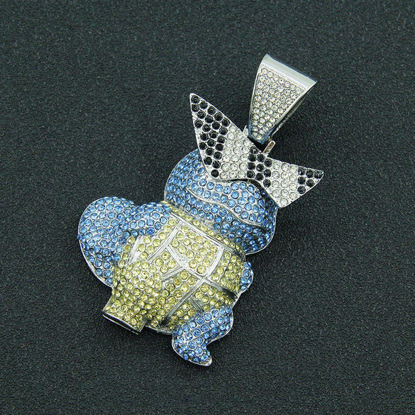 Wholesale Alloy Hiphop Style Threedimensional Cartoon Animal Pendant Necklace With Diamond Inlay And Cuban Chain