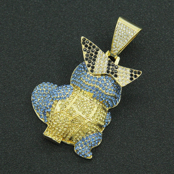 Wholesale Alloy Hiphop Style Threedimensional Cartoon Animal Pendant Necklace With Diamond Inlay And Cuban Chain