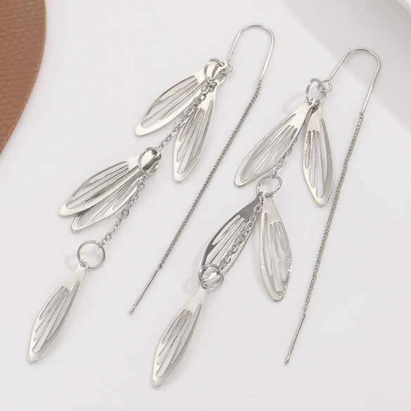 Wholesale Alloy Hollow Leaf Earrings Women's Fashion Light Luxury Niche Design Long Tassel Ear Wire With Electroplating