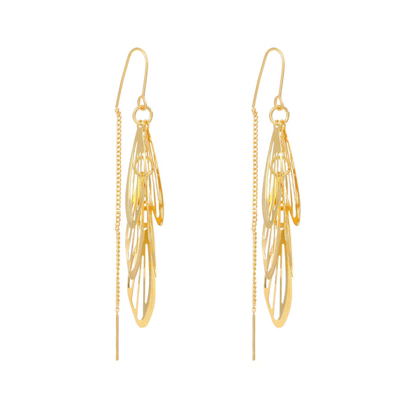 Wholesale Alloy Hollow Leaf Earrings Women's Fashion Light Luxury Niche Design Long Tassel Ear Wire With Electroplating