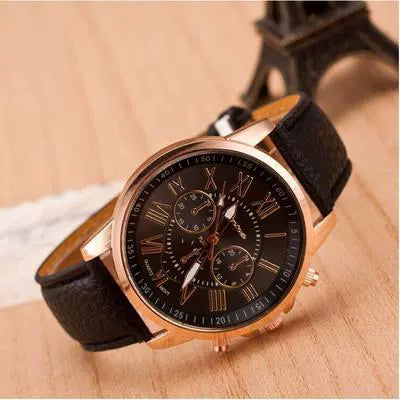 Wholesale Alloy Imitation Leather Strap Quartz Watch With Round Dial And Roman Numeral Scale Leisure Style