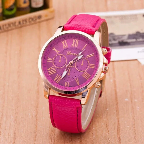 Wholesale Alloy Imitation Leather Strap Quartz Watch With Round Dial And Roman Numeral Scale Leisure Style