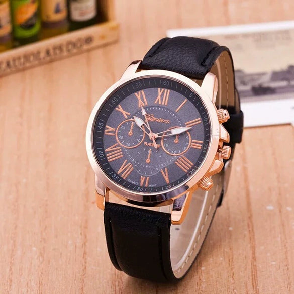 Wholesale Alloy Imitation Leather Strap Quartz Watch With Round Dial And Roman Numeral Scale Leisure Style