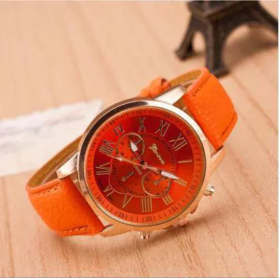 Wholesale Alloy Imitation Leather Strap Quartz Watch With Round Dial And Roman Numeral Scale Leisure Style
