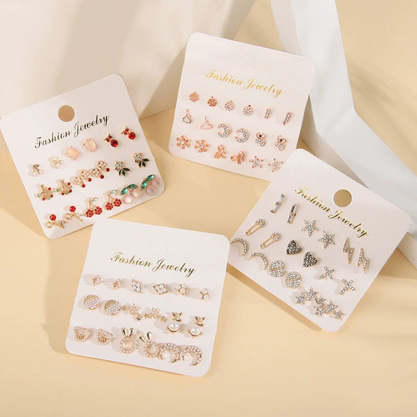 Wholesale Alloy Imitation Pearl Elegant Women's Earrings Set With Fruit Food Style And Geometric Pattern Electroplated