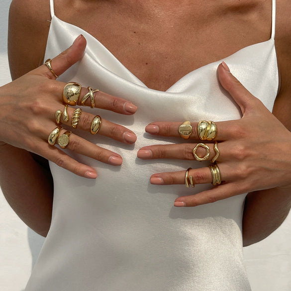 Wholesale Alloy Imitation Pearl Finger Ring Geometric Pattern Electroplating Women's Style