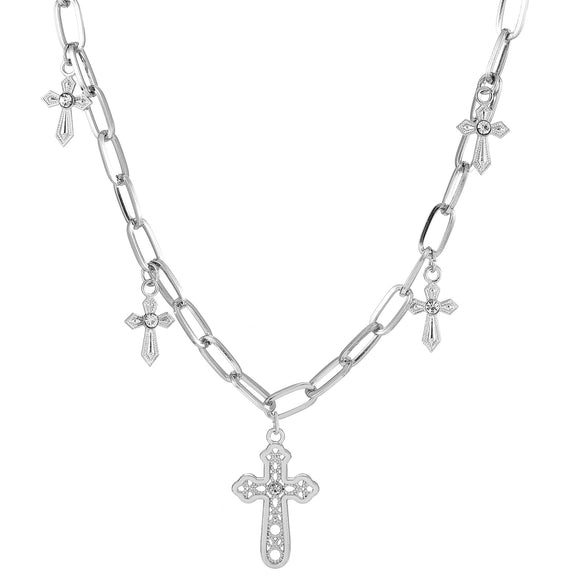 Wholesale Alloy Imitation Pearl Geometric Cross Pendant Retro Punk Multi Layer Women's Sweater Necklace Electroplated