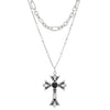 Wholesale Alloy Imitation Pearl Geometric Cross Pendant Retro Punk Multi Layer Women's Sweater Necklace Electroplated