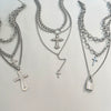 Wholesale Alloy Imitation Pearl Geometric Cross Pendant Retro Punk Multi Layer Women's Sweater Necklace Electroplated
