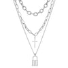 Wholesale Alloy Imitation Pearl Geometric Cross Pendant Retro Punk Multi Layer Women's Sweater Necklace Electroplated