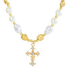 Wholesale Alloy Imitation Pearl Geometric Cross Pendant Retro Punk Multi Layer Women's Sweater Necklace Electroplated