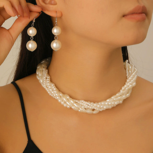 Wholesale Alloy Imitation Pearls And Rhinestones Plants Flowers Geometric Style Women's Pearl Necklace Set