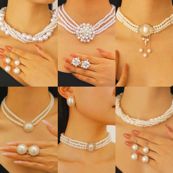 Wholesale Alloy Imitation Pearls And Rhinestones Plants Flowers Geometric Style Women's Pearl Necklace Set