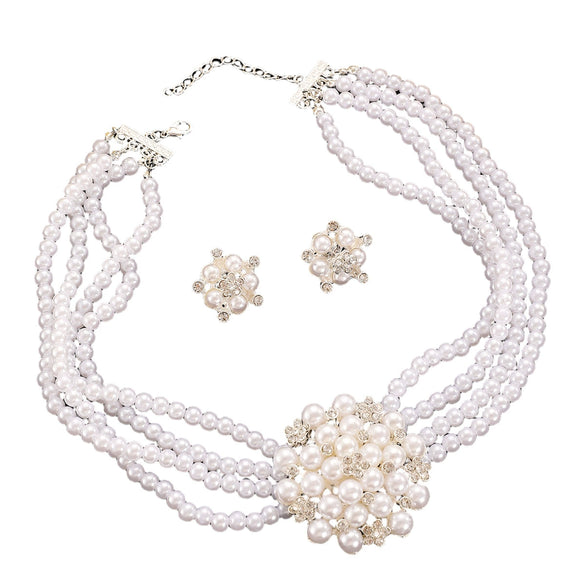 Wholesale Alloy Imitation Pearls And Rhinestones Plants Flowers Geometric Style Women's Pearl Necklace Set