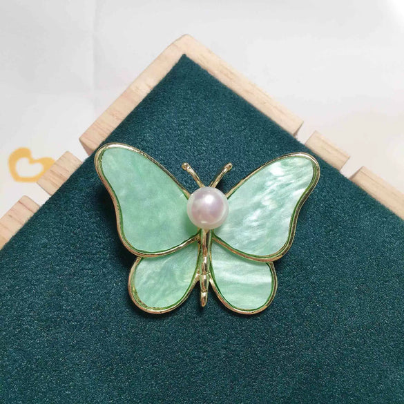 Wholesale Alloy Imitation Shell Butterfly Pearl Brooch With Wheat Ears Pattern For Women