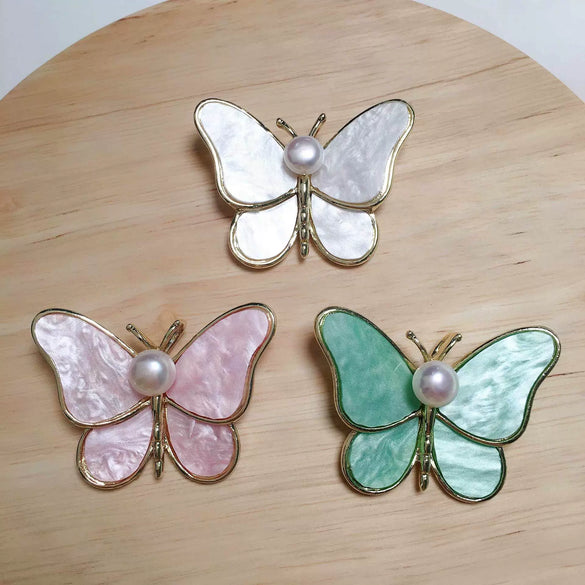 Wholesale Alloy Imitation Shell Butterfly Pearl Brooch With Wheat Ears Pattern For Women