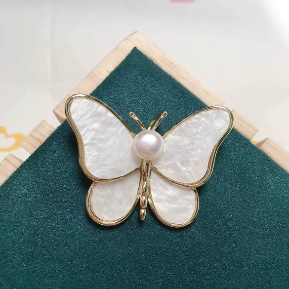 Wholesale Alloy Imitation Shell Butterfly Pearl Brooch With Wheat Ears Pattern For Women