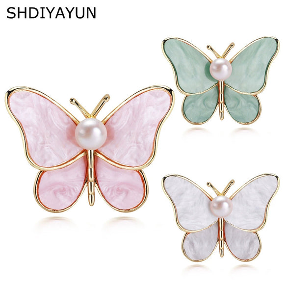 Wholesale Alloy Imitation Shell Butterfly Pearl Brooch With Wheat Ears Pattern For Women