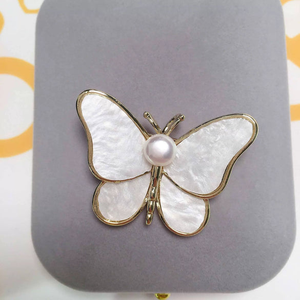 Wholesale Alloy Imitation Shell Butterfly Pearl Brooch With Wheat Ears Pattern For Women