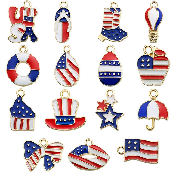 Wholesale Alloy Independence Day American Flag Cross Pendant Jewelry Accessories With Oil Dripping And Totem Pattern Minimalist Style