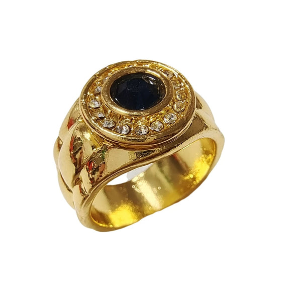 Wholesale Alloy Inlaid Blue Zircon Geometric Ring With Electroplating Treatment