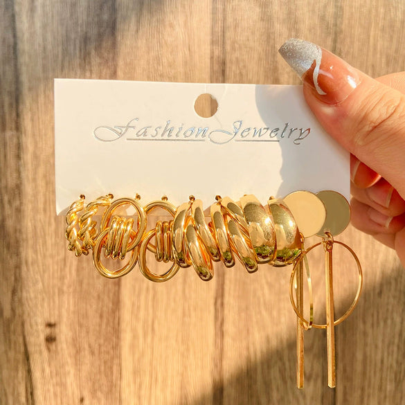 Wholesale Alloy Inlaid Pearl Geometric Women's Earrings Retro French Style Electroplated 6Piece Set