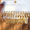 Wholesale Alloy Inlaid Pearl Geometric Women's Earrings Retro French Style Electroplated 6Piece Set