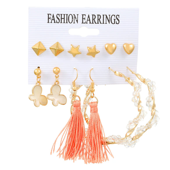 Wholesale Alloy Inlaid Pearl Geometric Women's Earrings Retro French Style Electroplated 6Piece Set