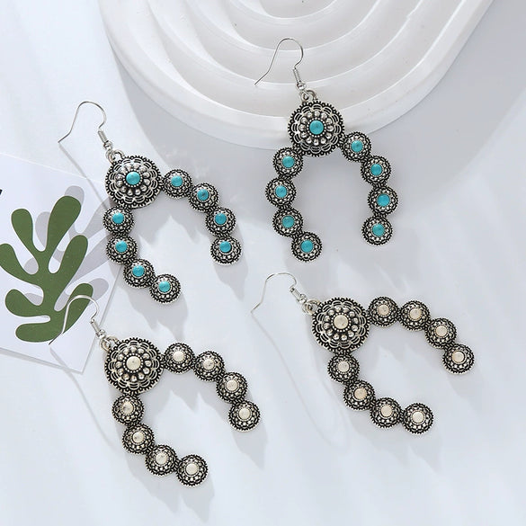 Wholesale Alloy Inlaid Turquoise Geometric Creative Exaggerated Women's Earrings