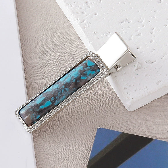 Wholesale Alloy Inlaid Women's Retro Simple Temperament Bangs Clip Hair Accessories Turquoise Bohemian Style